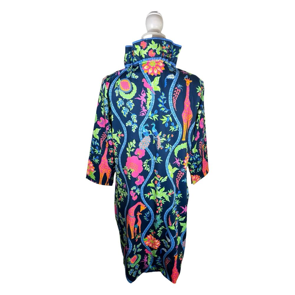 NWT Gretchen Scott Ruffleneck 3/4 Sleeve Dress Women's Large Giraffe Print Blue - Picture 6 of 10